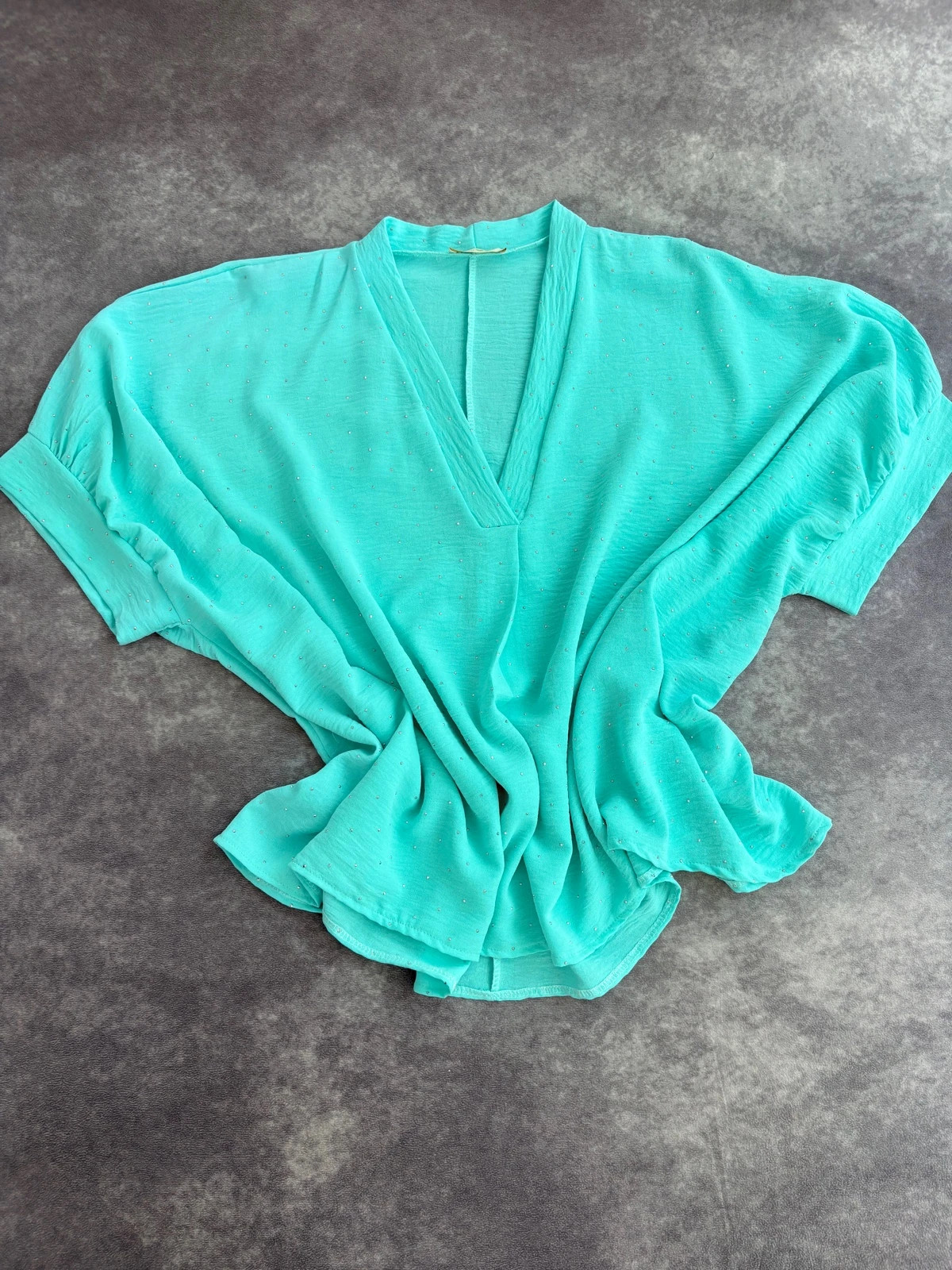 Mint Green Sparkly Blouse Short Sleeve Lightweight Elegant Summer Top Casual Chiffon Shirt 🌺 – Vintage Dressing – taille Taille unique