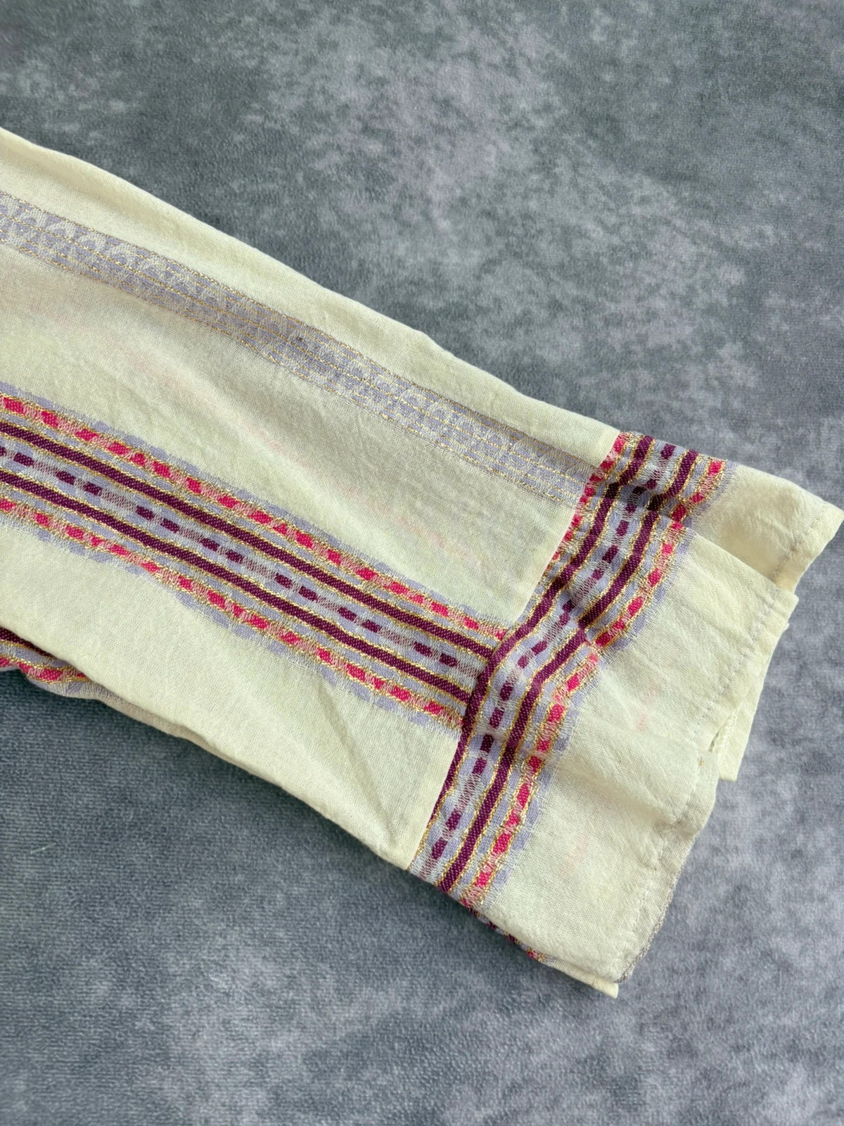 Boho Embroidered Tiered Tunic Dress Cream cotton Blend Hippie Gypsy Striped Smock Dress 🌺 – Vintage Dressing – taille Taille unique 4