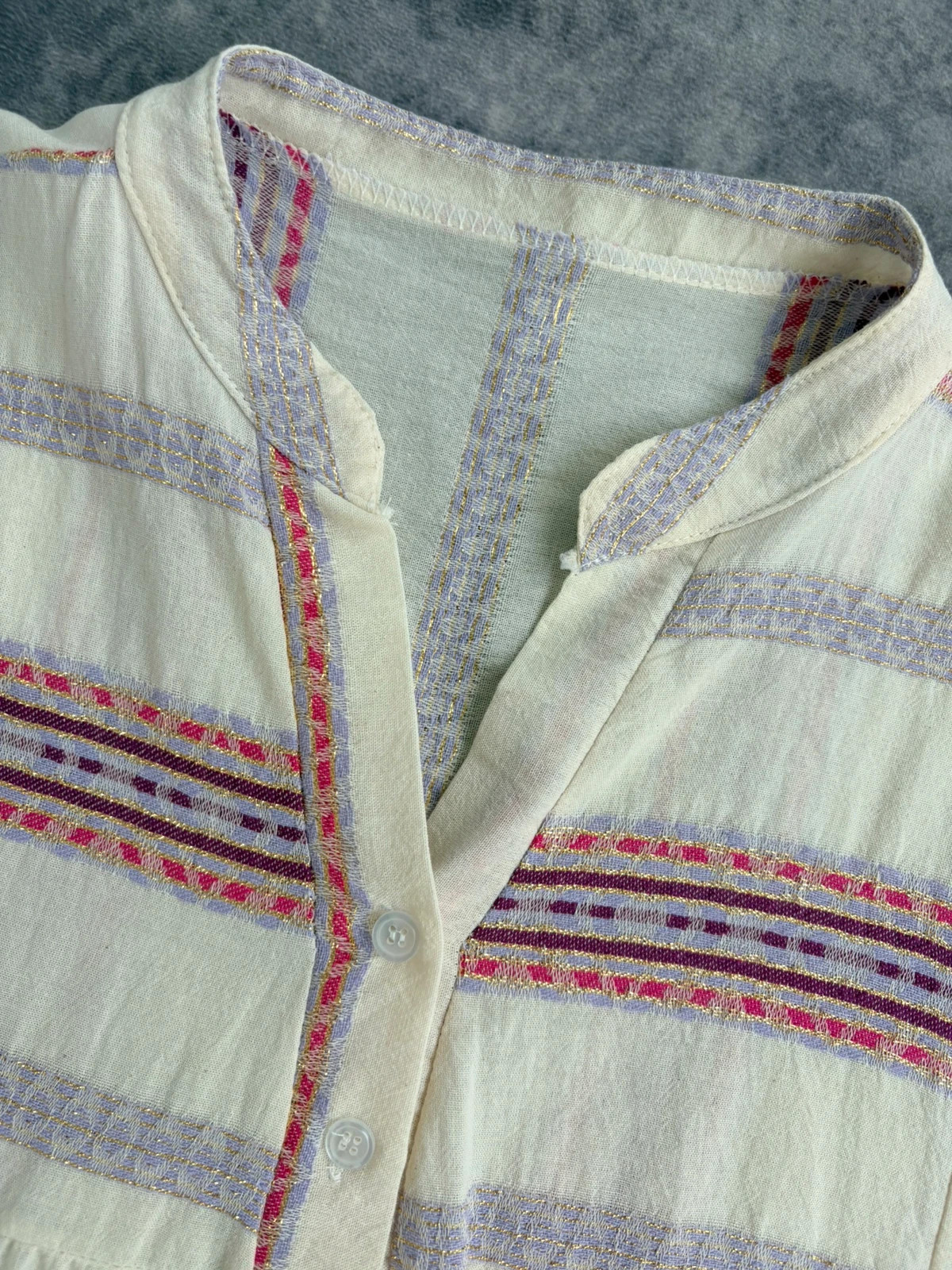 Boho Embroidered Tiered Tunic Dress Cream cotton Blend Hippie Gypsy Striped Smock Dress 🌺 – Vintage Dressing – taille Taille unique 5