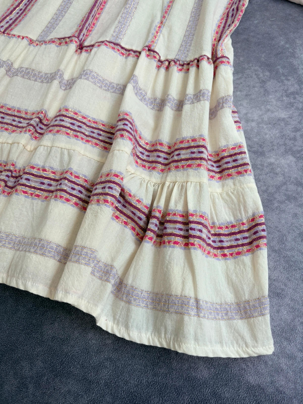 Boho Embroidered Tiered Tunic Dress Cream cotton Blend Hippie Gypsy Striped Smock Dress 🌺 – Vintage Dressing – taille Taille unique 3