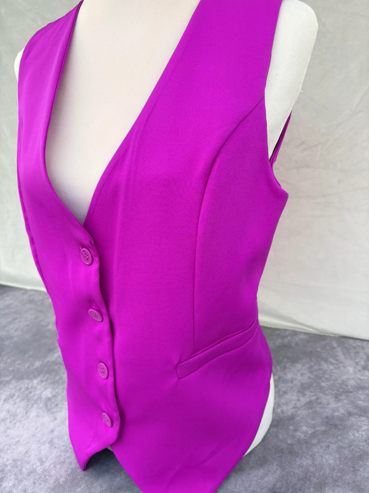 Bright Purple Women Suit Vest Sleeveless Button Up Waistcoat Gilet Blazer Jacket Top Outwear🌺 – Vintage Dressing – taille Taille unique 3