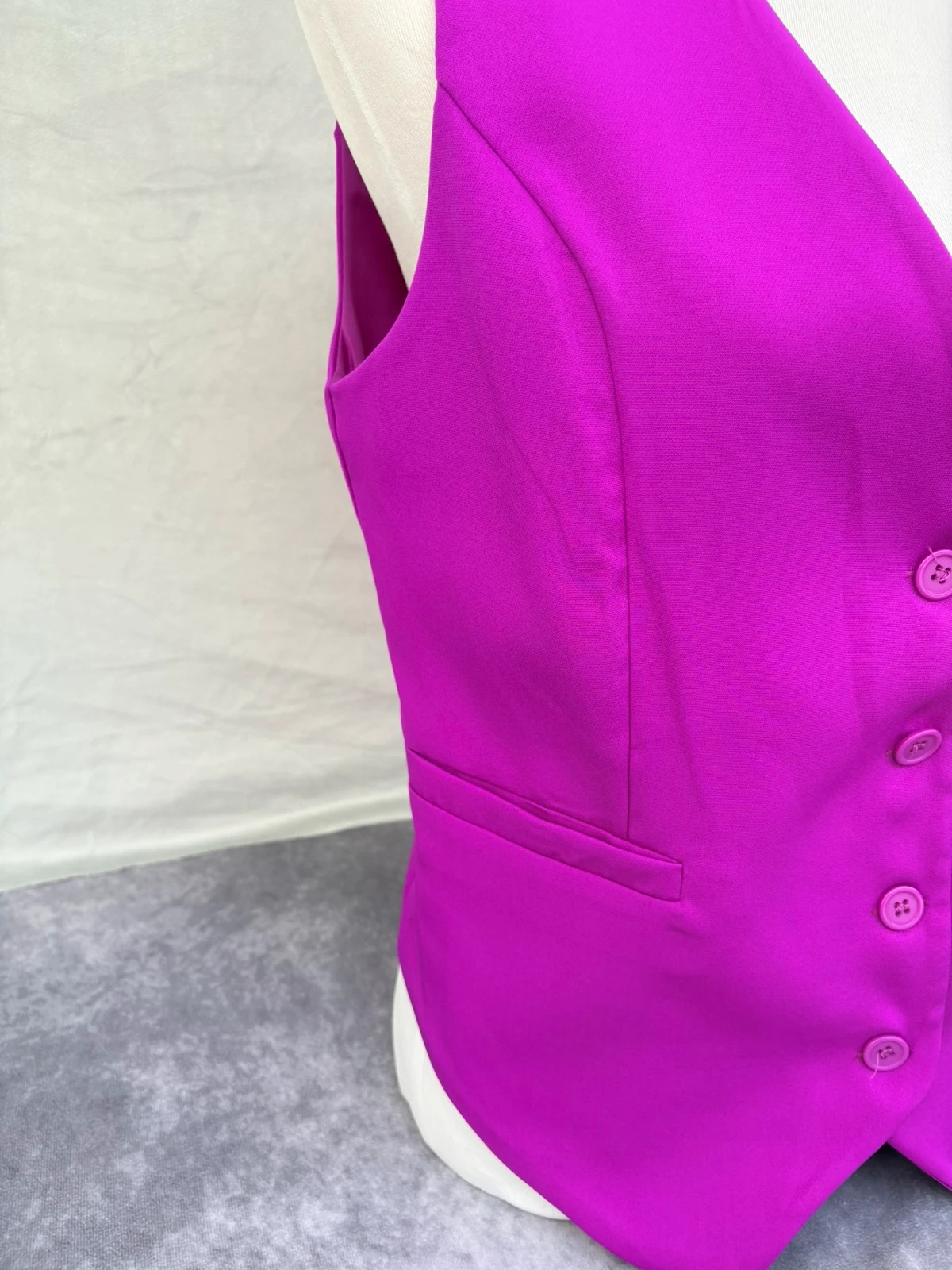 Bright Purple Women Suit Vest Sleeveless Button Up Waistcoat Gilet Blazer Jacket Top Outwear🌺 – Vintage Dressing – taille Taille unique 2