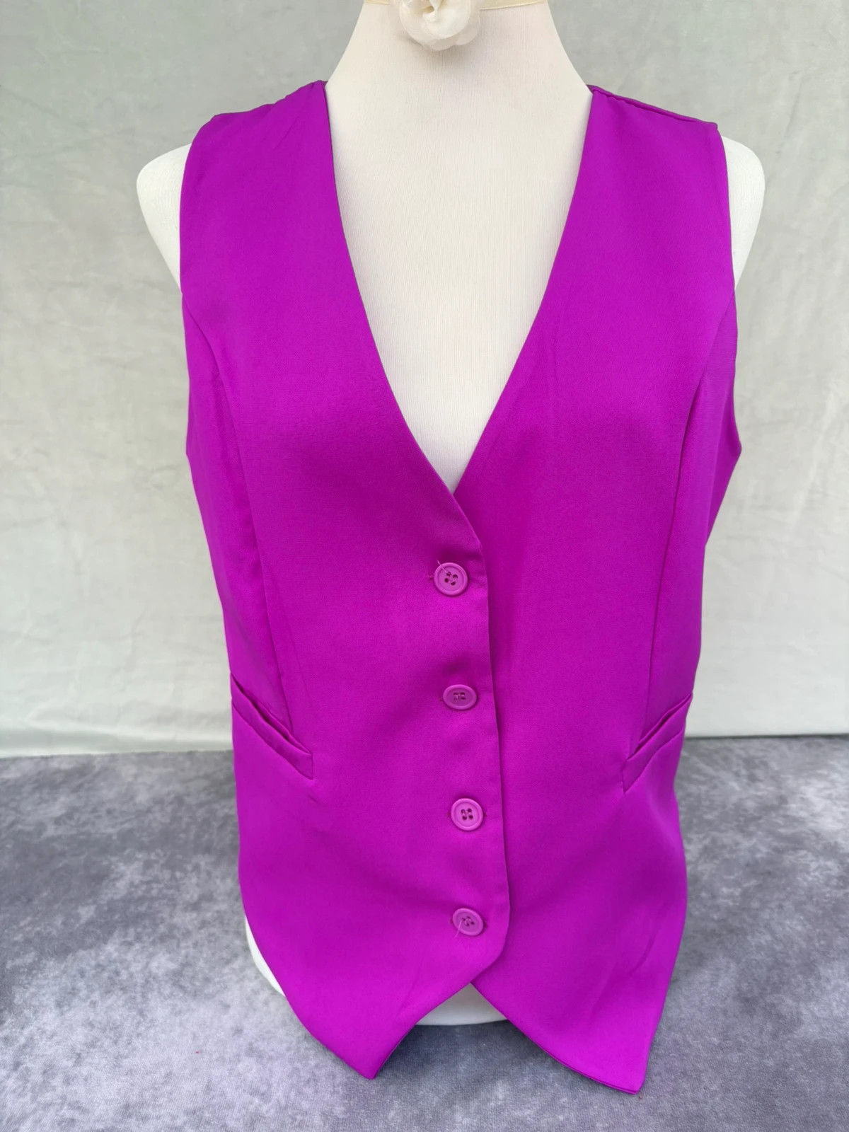 Bright Purple Women Suit Vest Sleeveless Button Up Waistcoat Gilet Blazer Jacket Top Outwear🌺 – Vintage Dressing – taille Taille unique