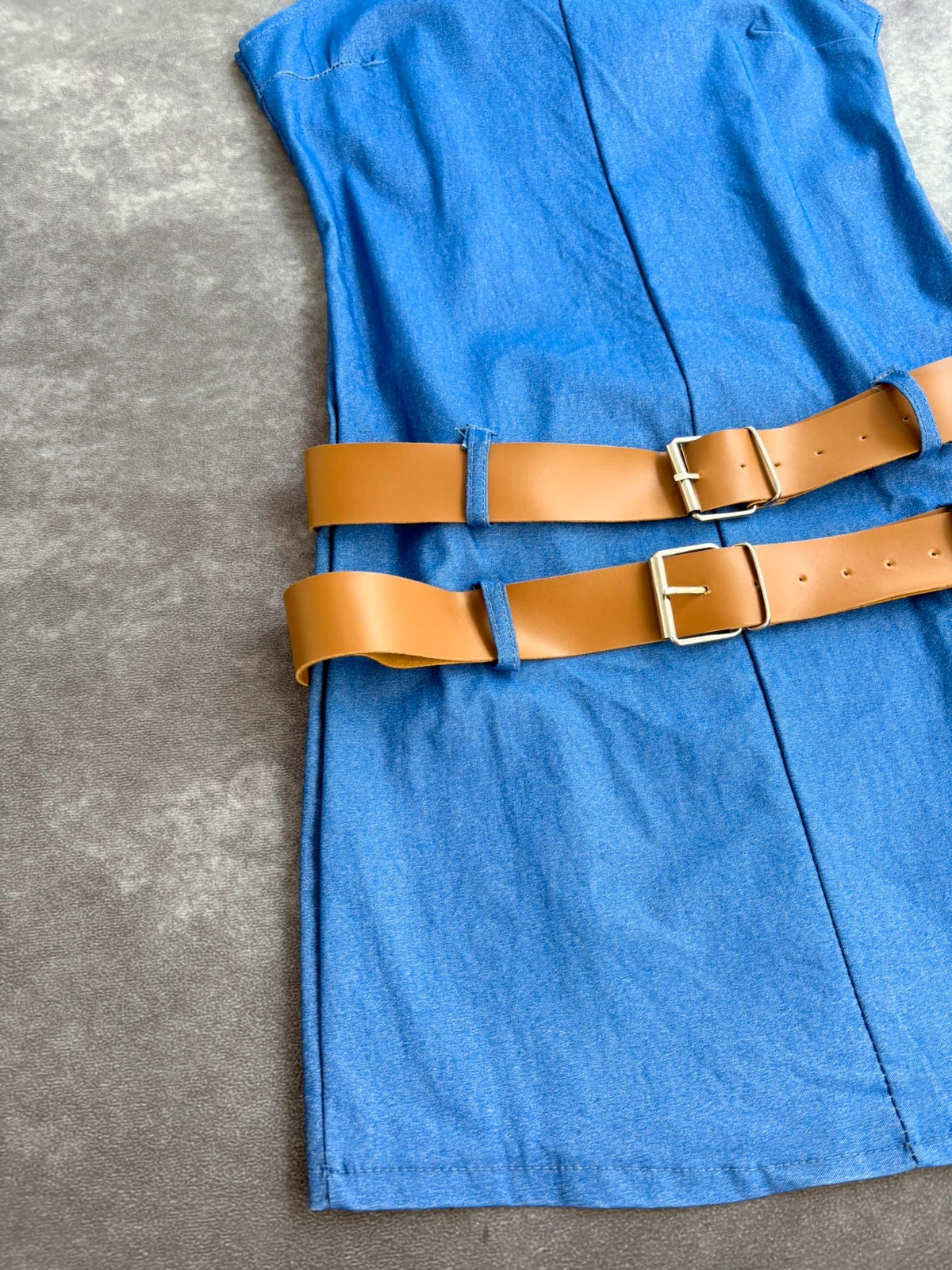 Vintage Sleeveless Dress With Double Faux Leather Brown Belts Casual Summer Mini Dress🌺 – Vintage Dressing – taille Taille unique 2