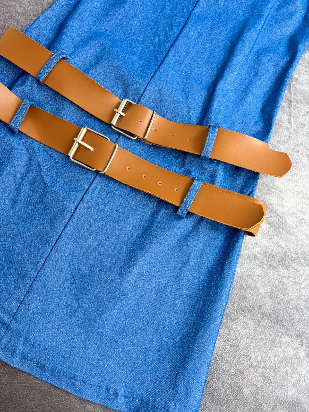 Vintage Sleeveless Dress With Double Faux Leather Brown Belts Casual Summer Mini Dress🌺 – Vintage Dressing – taille Taille unique 3