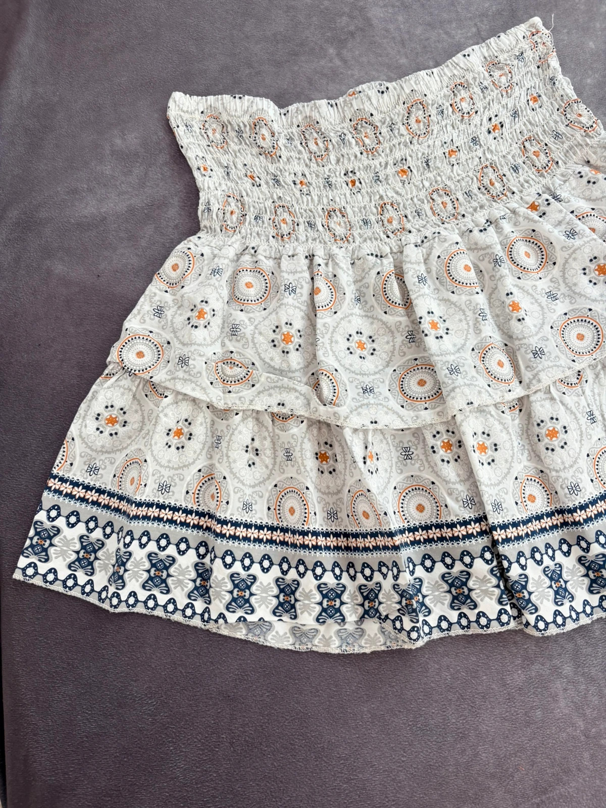 Boho Style Printed Mini Skirt with Elastic Smocked Waist and Ruffles One Size Fits All🌺 – Vintage Dressing – taille Taille unique 2