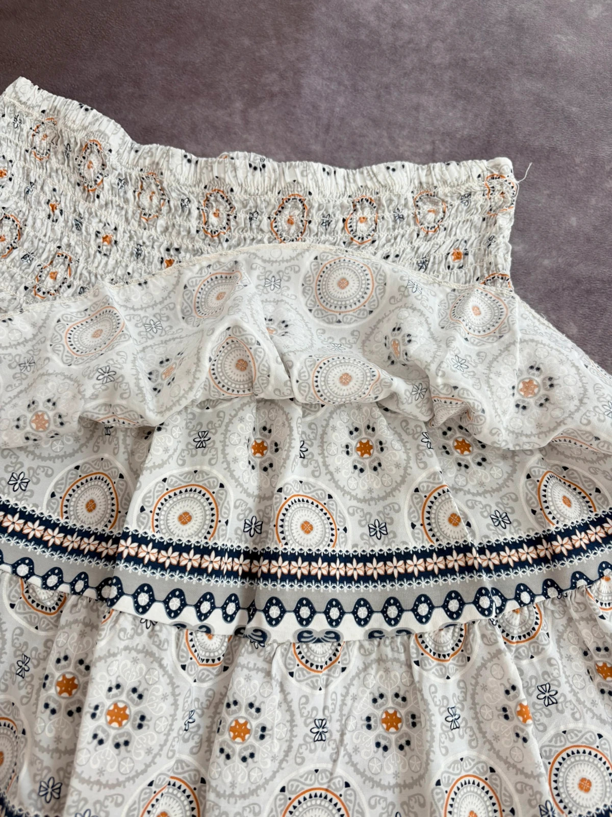Boho Style Printed Mini Skirt with Elastic Smocked Waist and Ruffles One Size Fits All🌺 – Vintage Dressing – taille Taille unique 4