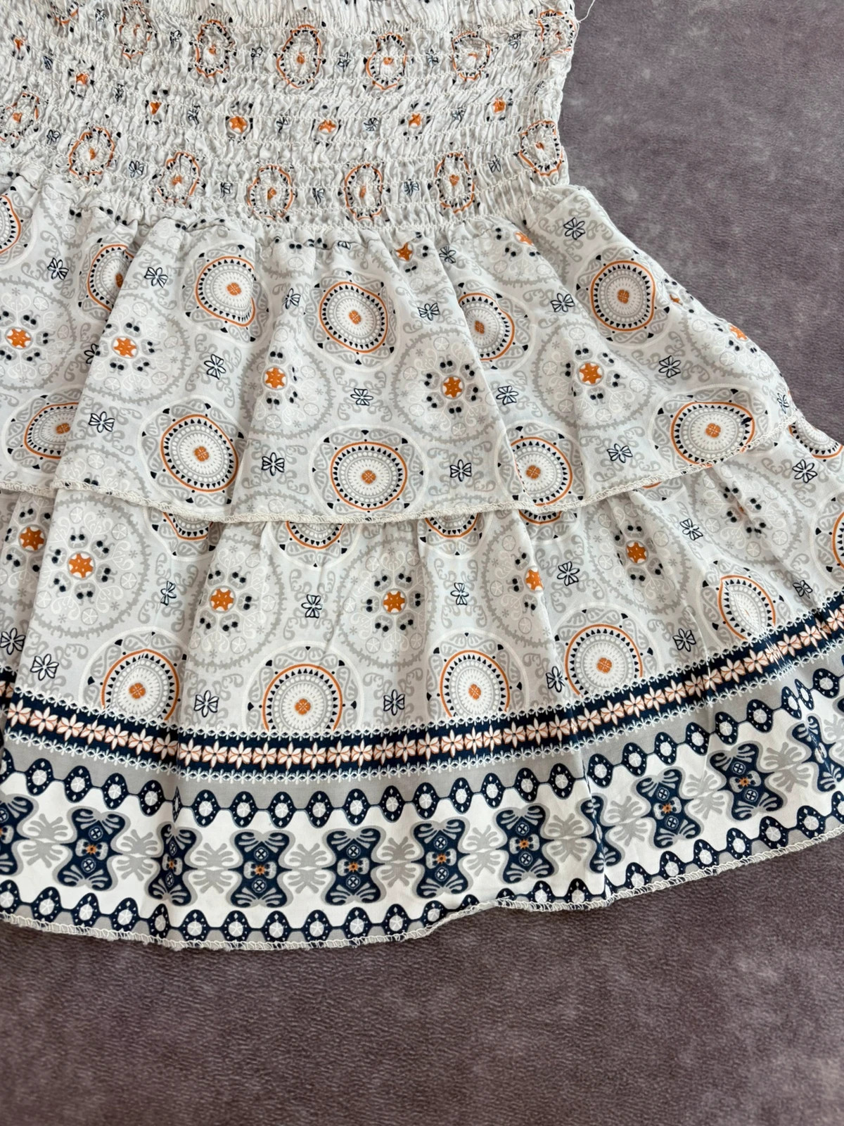 Boho Style Printed Mini Skirt with Elastic Smocked Waist and Ruffles One Size Fits All🌺 – Vintage Dressing – taille Taille unique 3