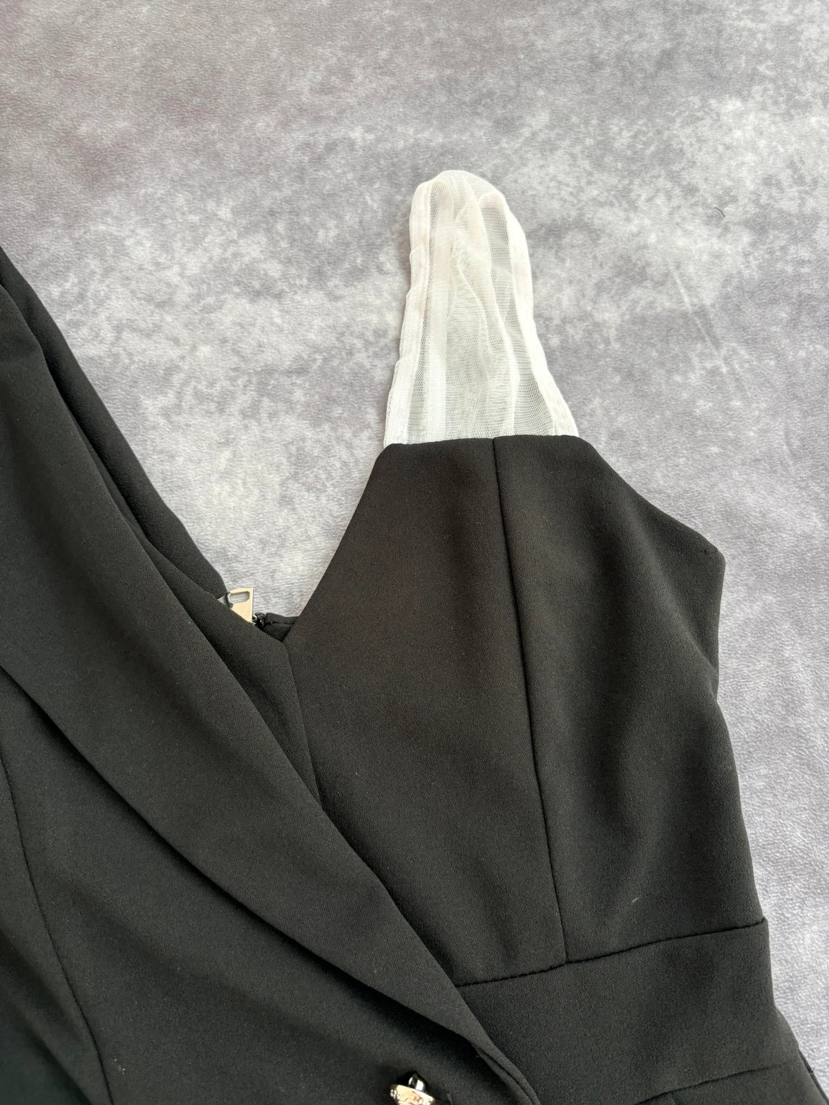 Black Blazer Dress One Shoulder Mesh Strap Asymmetric Tuxedo Style Elegant Party Mini Dress🌺 – Vintage Dressing – taille M / 38 / 10 3