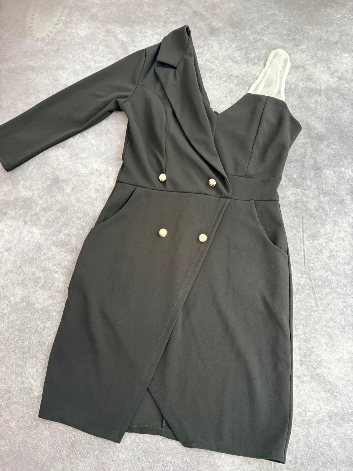 Black Blazer Dress One Shoulder Mesh Strap Asymmetric Tuxedo Style Elegant Party Mini Dress🌺 – Vintage Dressing – taille M / 38 / 10