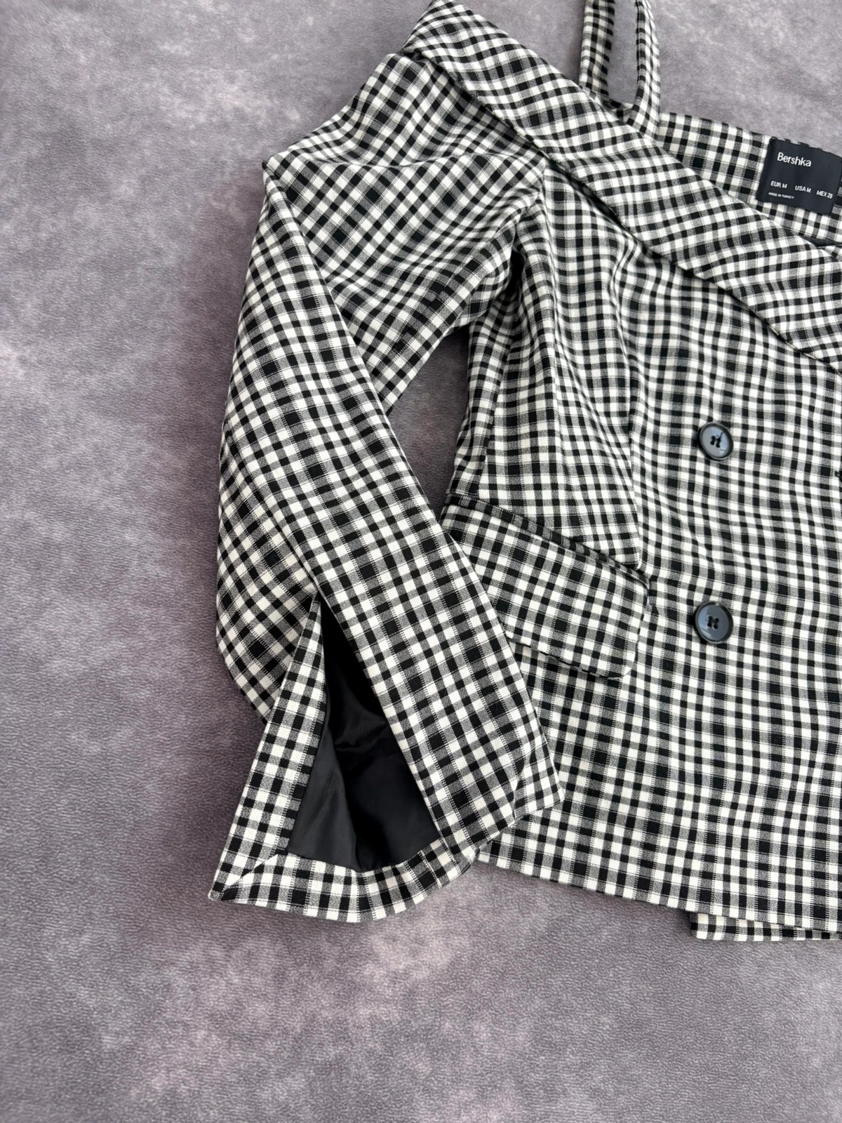 Gingham Plaid Off The Shoulder Blazer Top Cold Shoulder Double Breasted Jacket Bershka M🌺 – Bershka – taille M / 38 / 10 3
