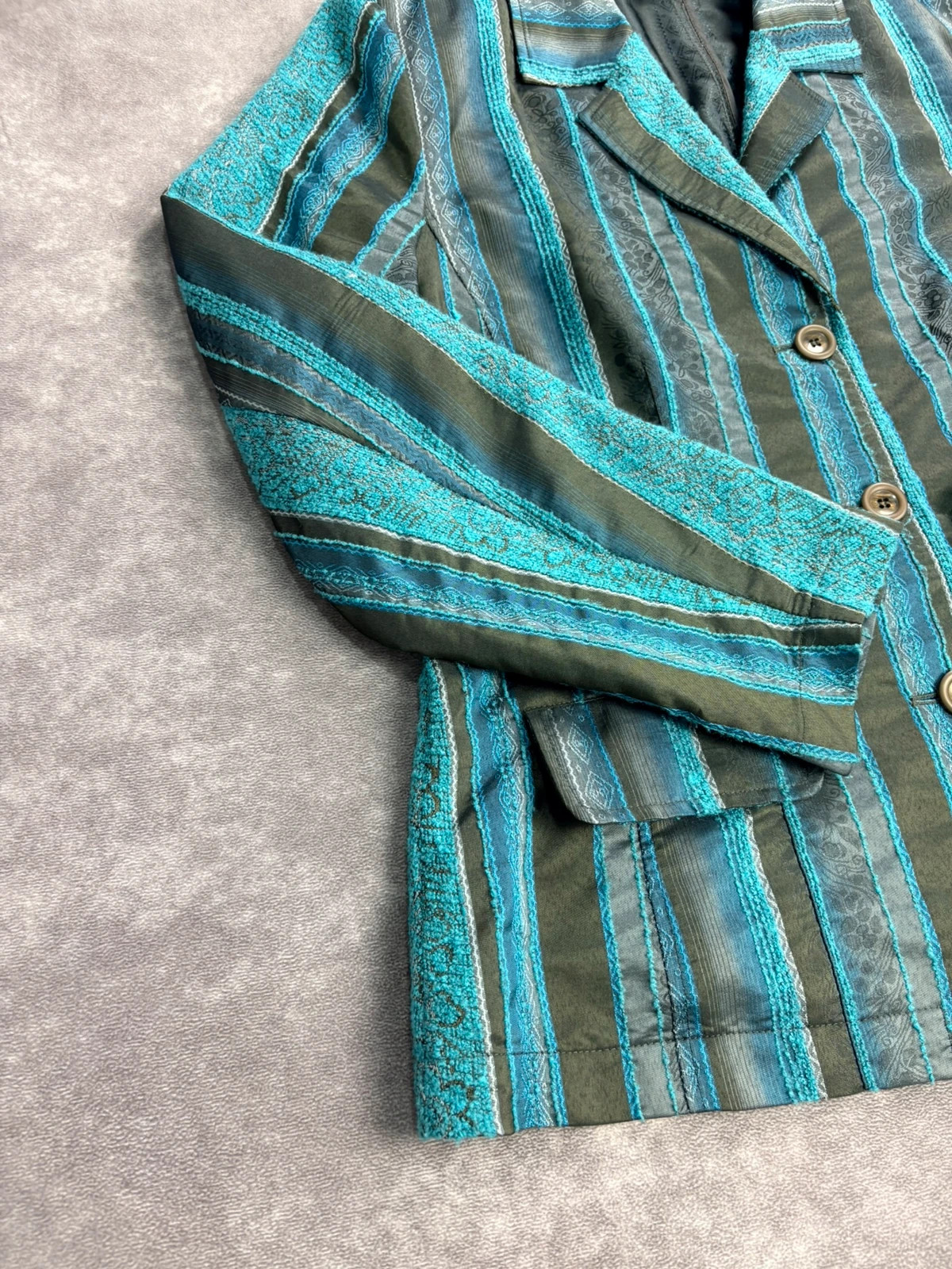 Vintage striped boho blazer turquoise green ethnic jacket retro oversized 🌺 – Vintage Dressing – taille M / 38 / 10 2