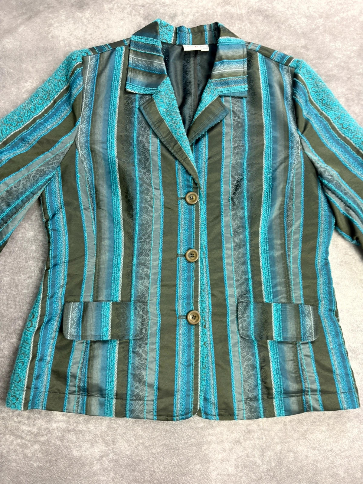 Vintage striped boho blazer turquoise green ethnic jacket retro oversized 🌺 – Vintage Dressing – taille M / 38 / 10 4