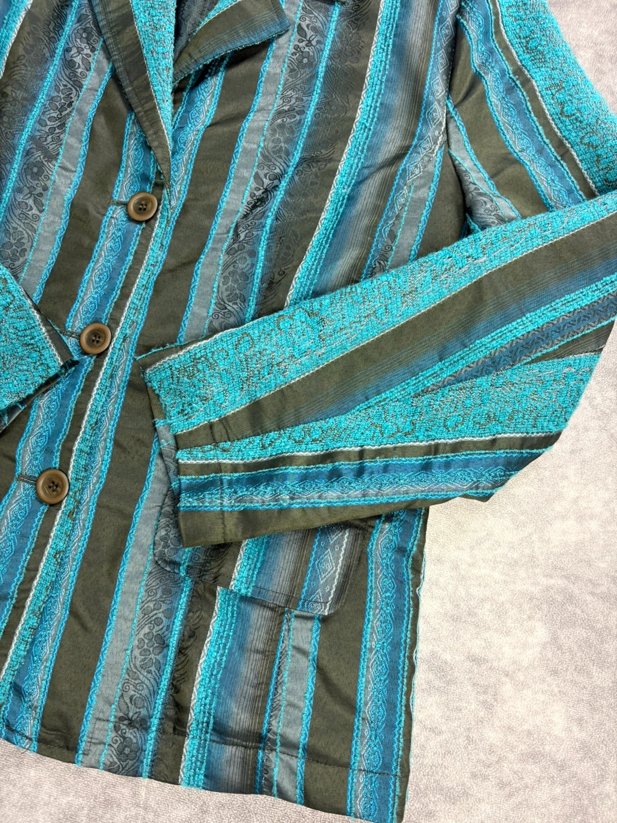 Vintage striped boho blazer turquoise green ethnic jacket retro oversized 🌺 – Vintage Dressing – taille M / 38 / 10 3