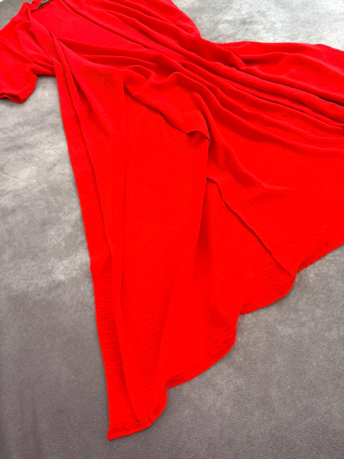 Long Red Draped Cardigan Dress Short Sleeve Textured Crepe Open Front Layering Piece🌺 – Vintage Dressing – taille Taille unique 4