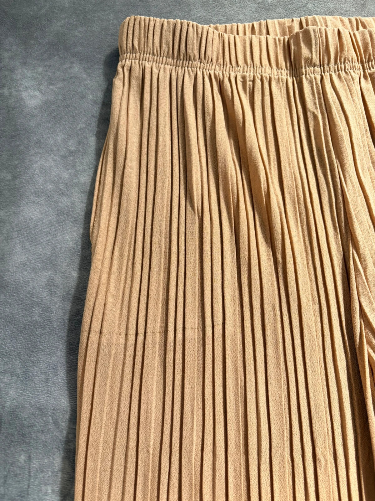 Beige Pleated Wide Leg Trousers High Waist Flowy Summer Pants Elegant Casual Elastic Waist Design🌺 – Vintage Dressing – taille XL / 42 / 14 3