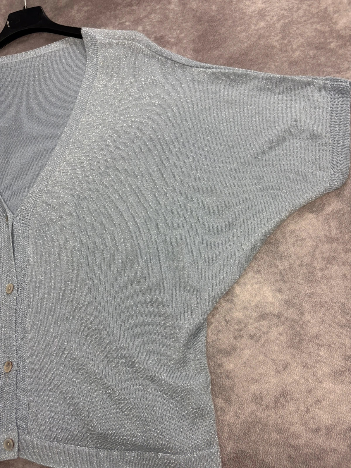 Women Glitter Silver Cardigan Short Sleeve Batwing V Neck Knitwear Party Shimmer Size Medium🌺 – Vintage Dressing – taille M / 38 / 10 5