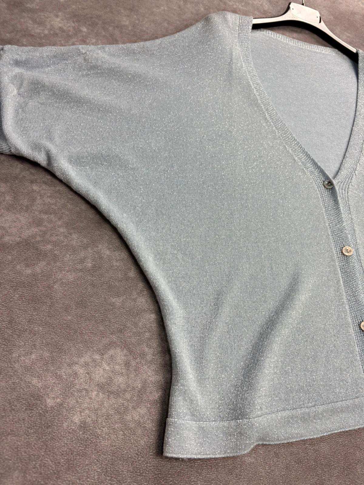 Women Glitter Silver Cardigan Short Sleeve Batwing V Neck Knitwear Party Shimmer Size Medium🌺 – Vintage Dressing – taille M / 38 / 10 4