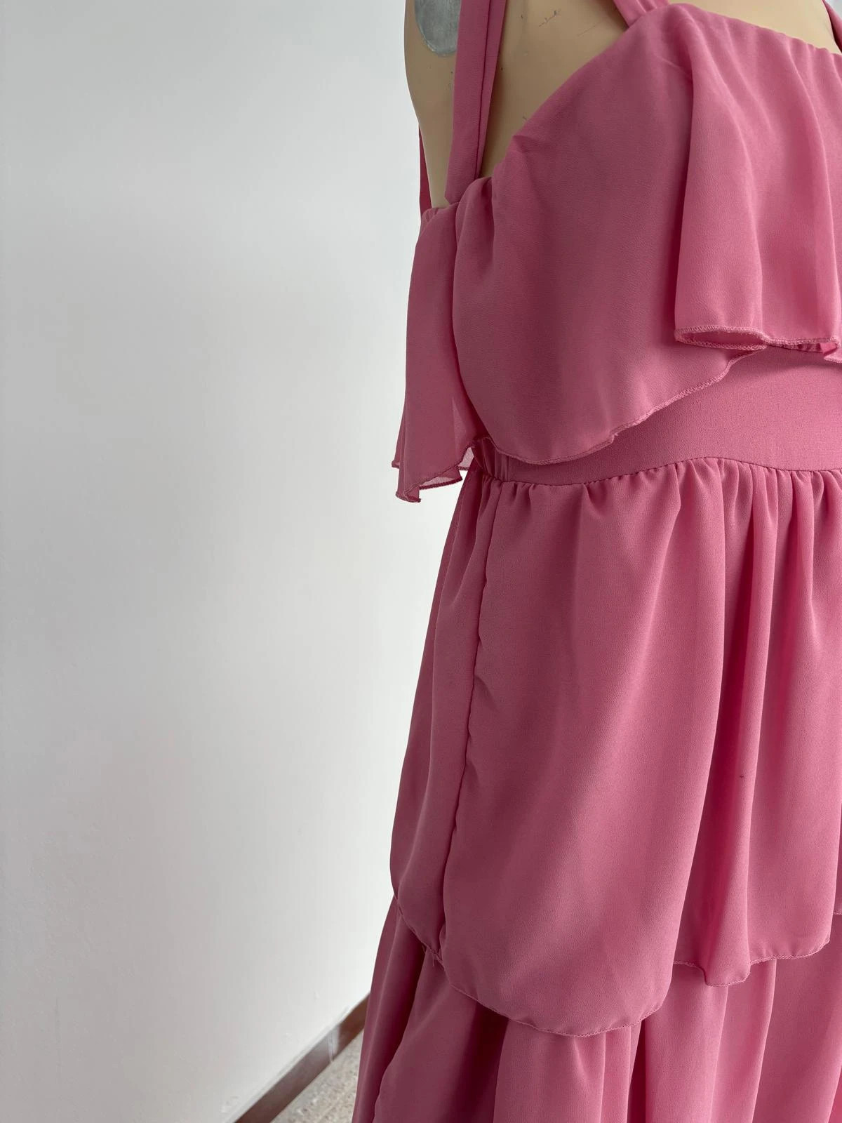 Pink Maxi Dress Chiffon Tiered Ruffle Wedding Guest Elegant Evening Party Summer Dress Boho🌺 – Vintage Dressing – taille Taille unique 4
