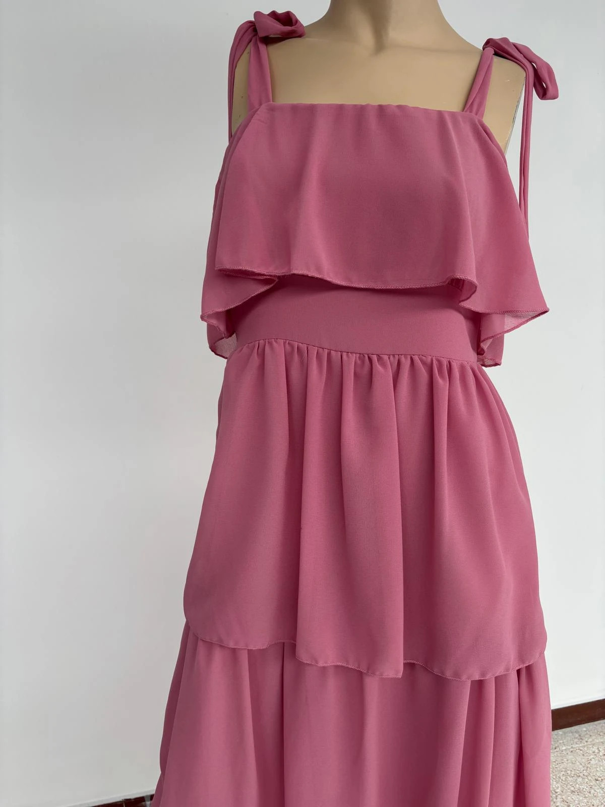 Pink Maxi Dress Chiffon Tiered Ruffle Wedding Guest Elegant Evening Party Summer Dress Boho🌺 – Vintage Dressing – taille Taille unique 3