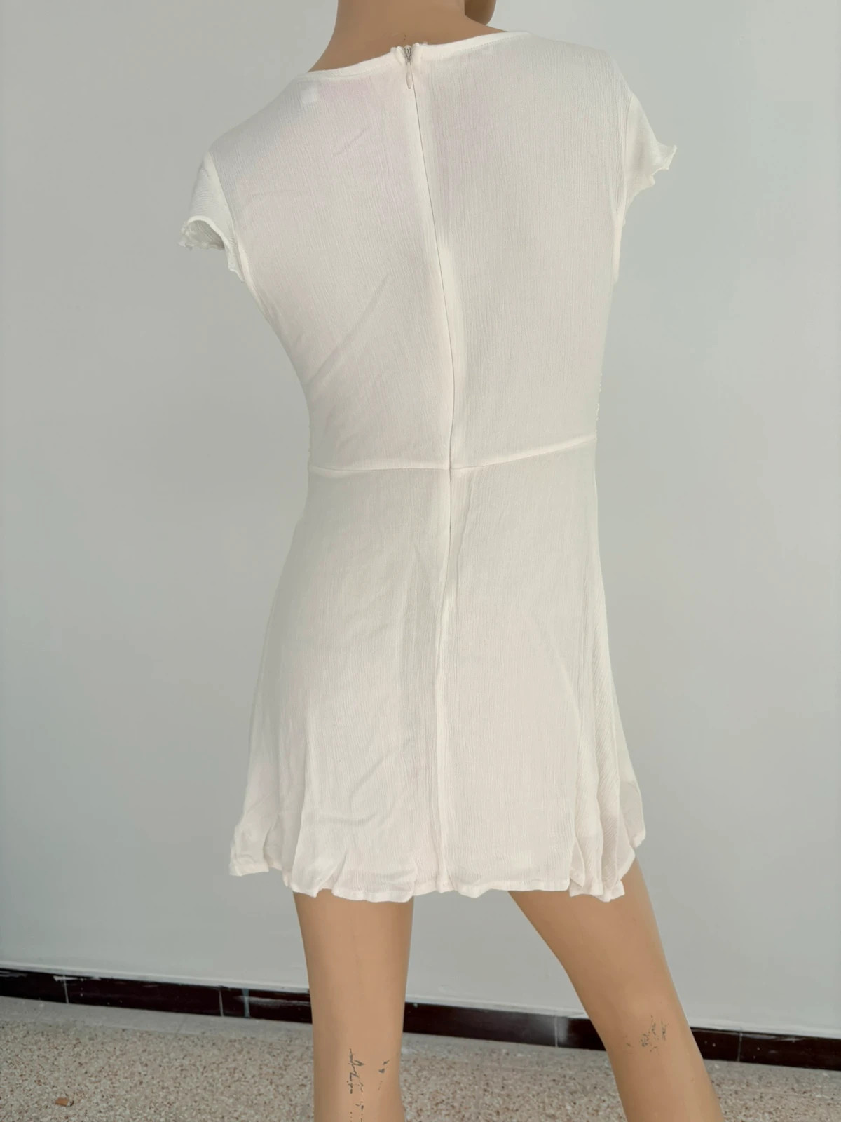White Boho Crochet Diamond Waist Mini Dress Short Sleeve Summer Beach Cover Up Festival Chic Small🌺 – Vintage Dressing – taille S / 36 / 8 5