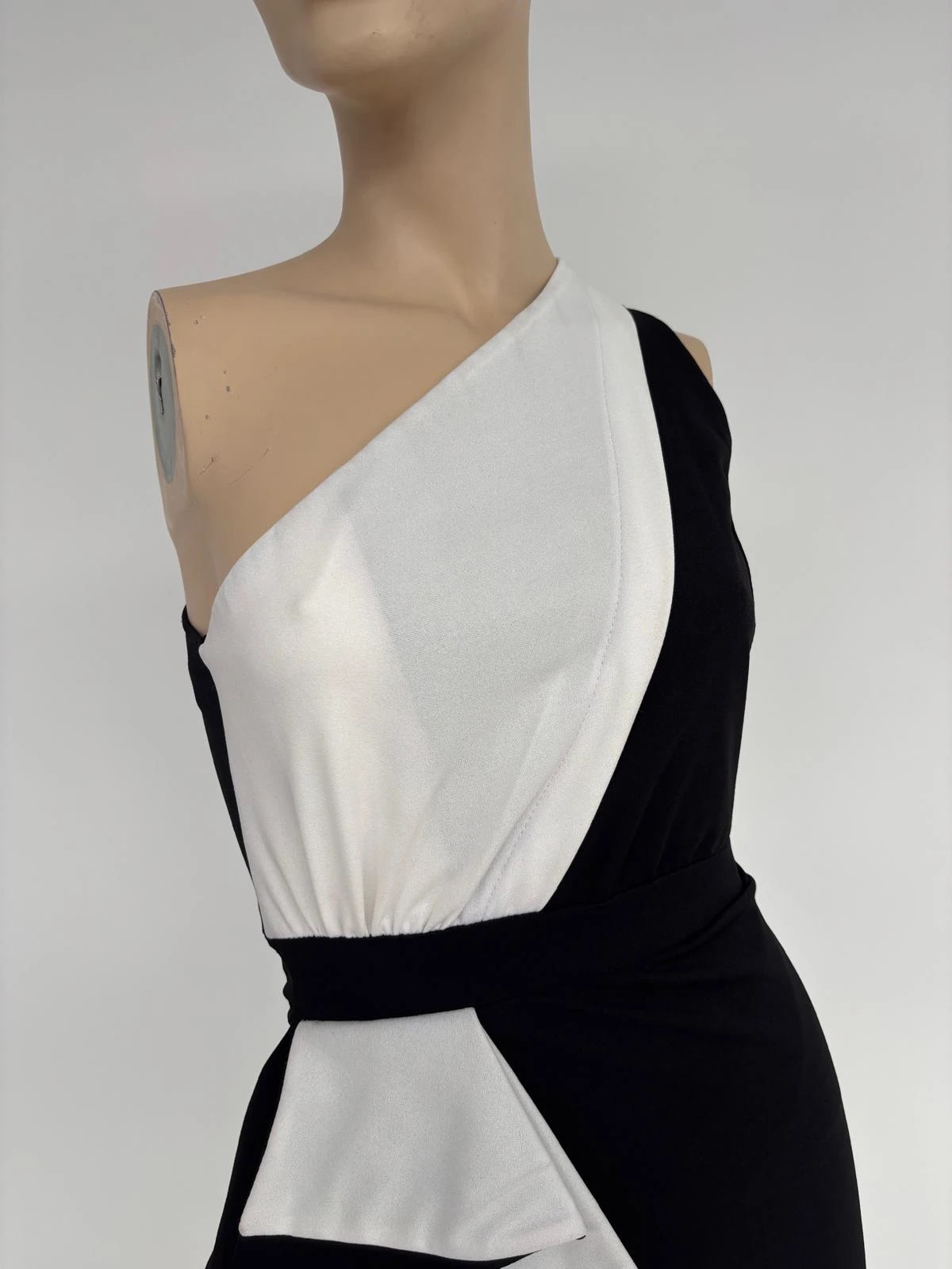 Black and White Color Block Asymmetric Dress Elegant Wrap Skirt Sleeveless Party Midi Dress🌺 – Vintage Dressing – taille Taille unique 4