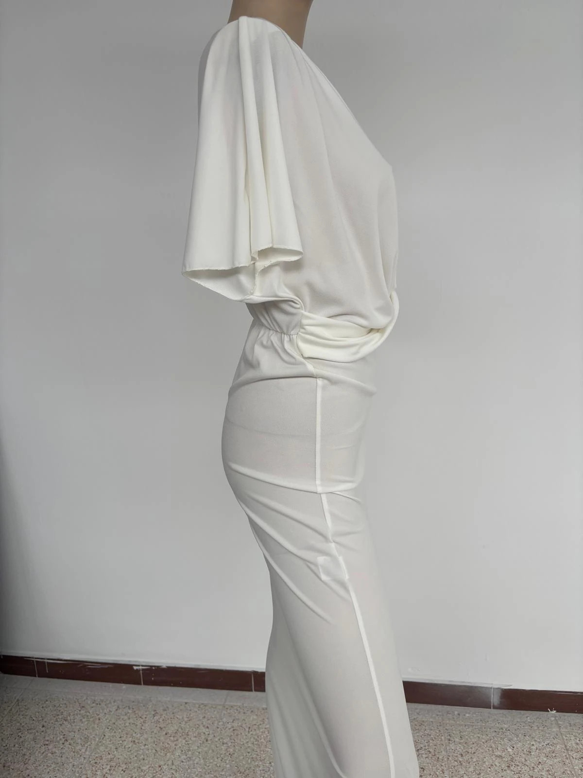 Elegant White V Neck Midi Dress Knot Detail Evening Wedding Party Cocktail Short Sleeve Bodycon🌺 – Vintage Dressing – taille Taille unique 3