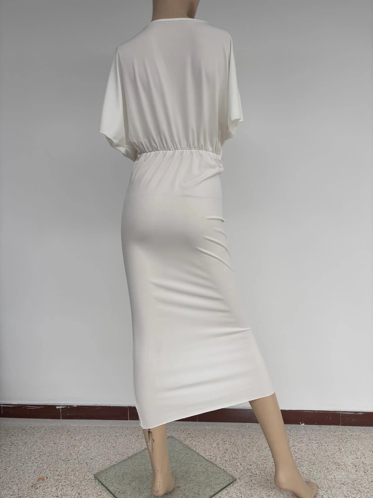 Elegant White V Neck Midi Dress Knot Detail Evening Wedding Party Cocktail Short Sleeve Bodycon🌺 – Vintage Dressing – taille Taille unique 4