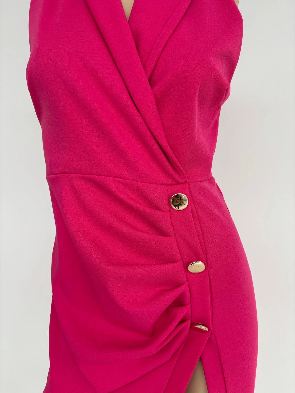 Fuchsia Pink Sleeveless Midi Wrap Dress Elegance Blazer Neck Side Split Prom Wedding Guest Dress🌺 – Vintage Dressing – taille Taille unique 4