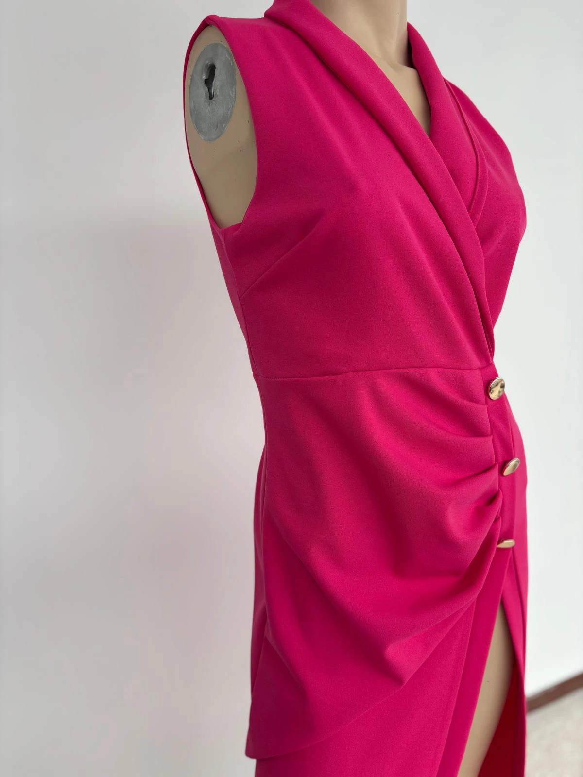 Fuchsia Pink Sleeveless Midi Wrap Dress Elegance Blazer Neck Side Split Prom Wedding Guest Dress🌺 – Vintage Dressing – taille Taille unique 5