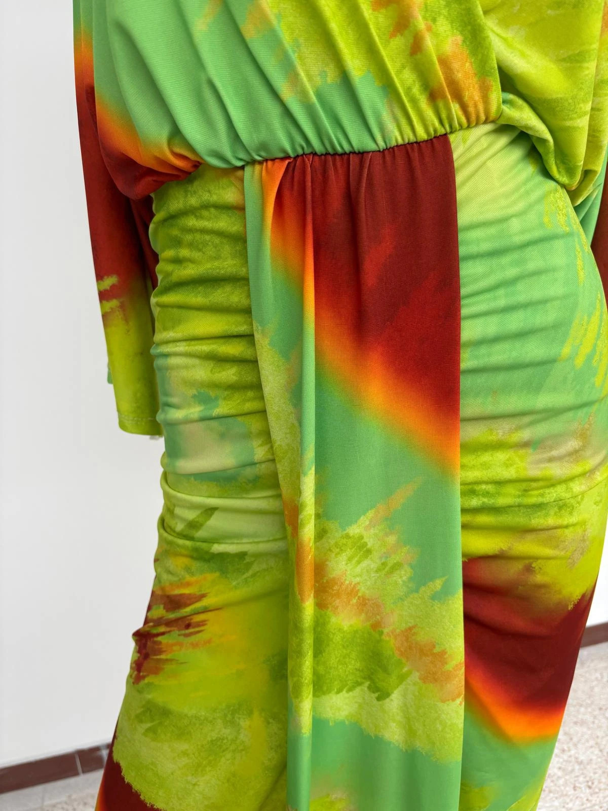 Green Tie Dye Maxi Dress Wrap V Neck Ruched Summer Long Sleeve Asymmetric Party Cocktail🌺 – Vintage Dressing – taille Taille unique 4