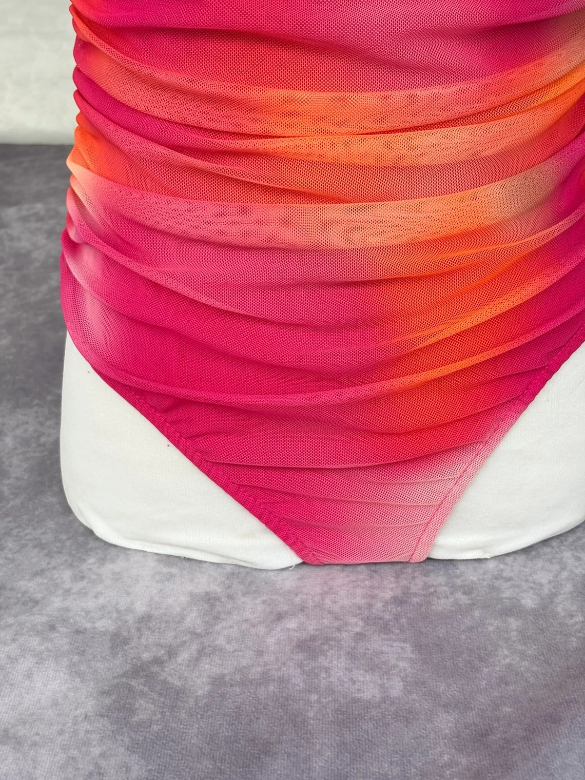 Winkiss Pink Orange Mesh Bodysuit Tiedye Ruched Sleeveless Camisole Spaghetti Strap Top🌺 – Vintage Dressing – taille M / 38 / 10 2