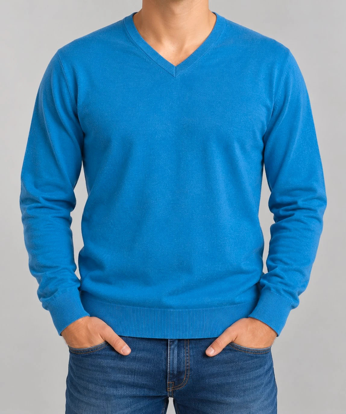 Pull IZOD col en V coton uni finitions côtelées bleu Homme taille L – IZOD – taille L 5