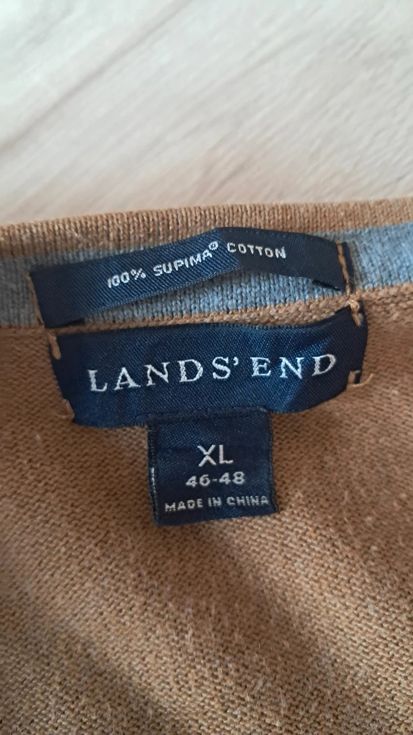 Pull Lands' End col V unis 100% coton supima beige Homme taille XL – Lands' End – taille XL 3